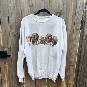 Vintage 90s Pigs Graphic Wrap Around Crewneck Sweatshirt Size Large